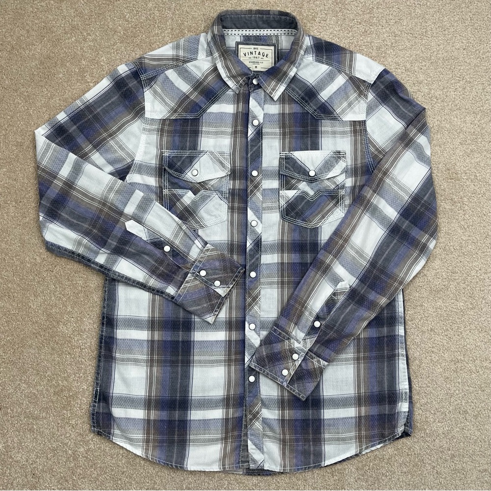 BKE Vintage Shirt Adult Medium Plaid Button Up Pearl Snap Western Preppy Men